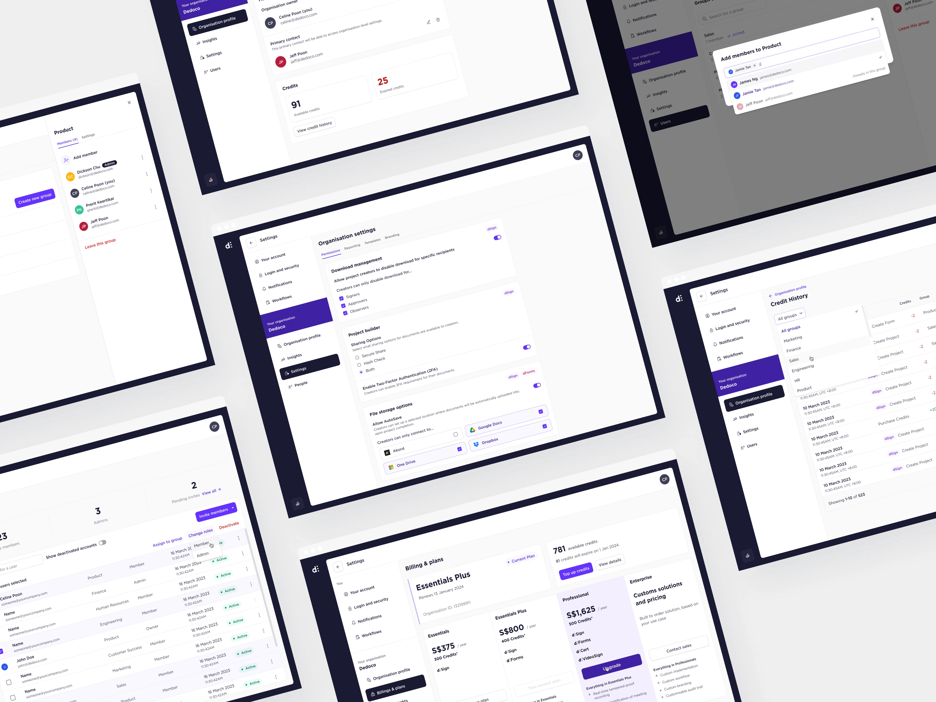 Admin Portal screens